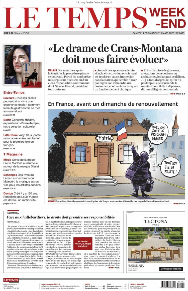 Portada de Le Matin (Suiza)