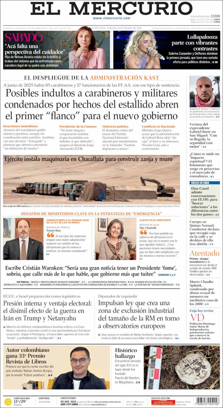 Portada de El Mercurio (Chile)