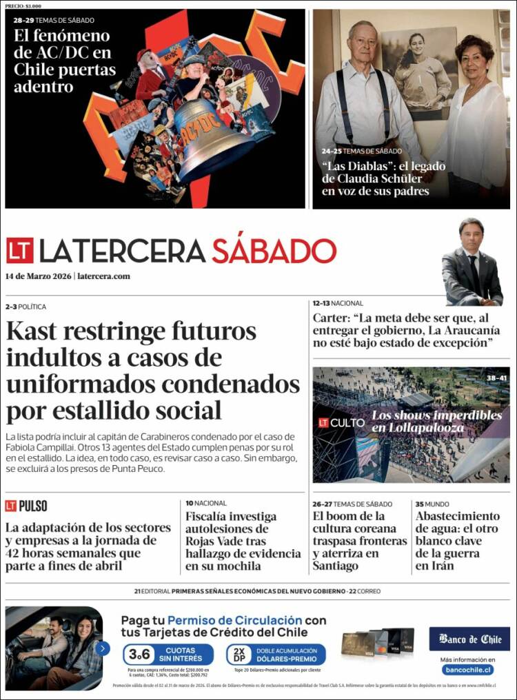 Portada de La Tercera (Chile)