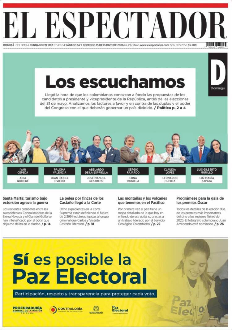 Portada de El Espectador (Colombia)