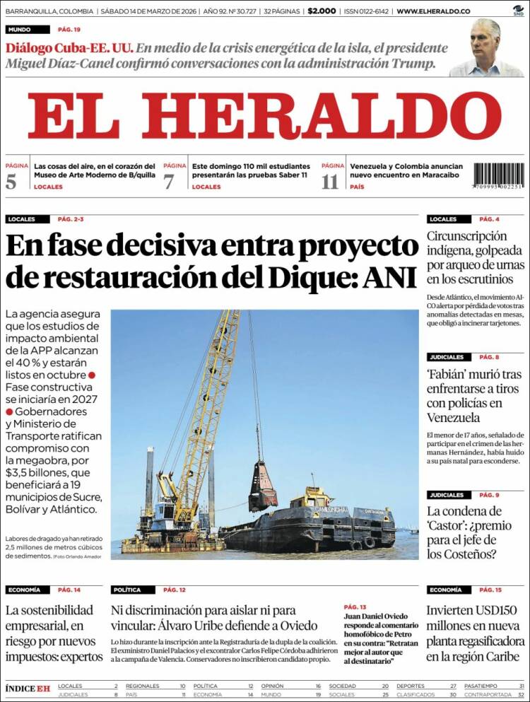 Portada de El Heraldo (Colombia)