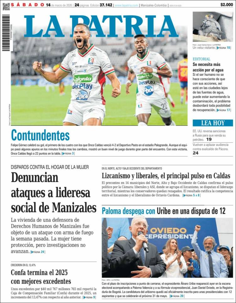Portada de La Patria (Colombia)