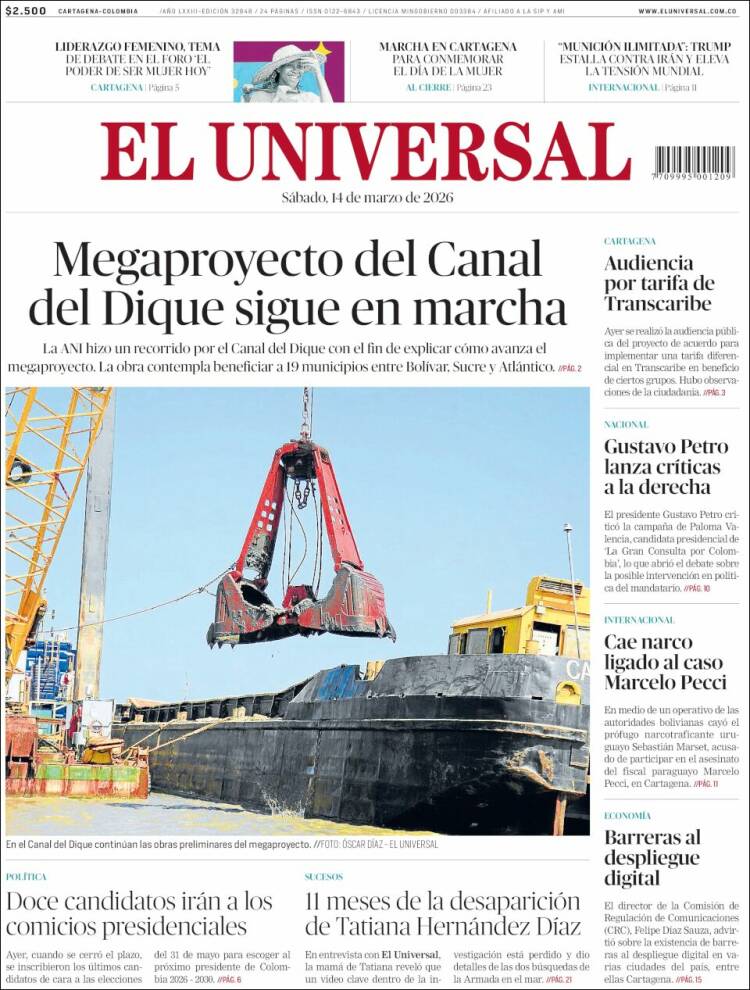 Portada de El Universal (Colombia)