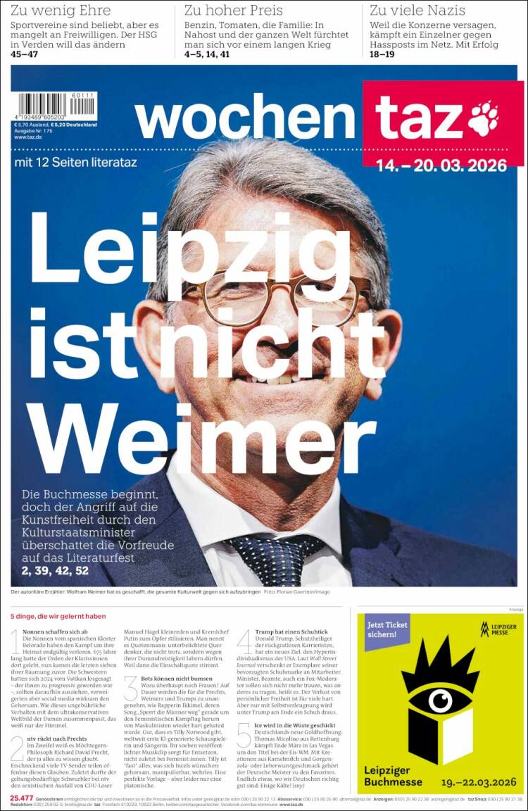Portada de Die Tageszeitung (Alemania)