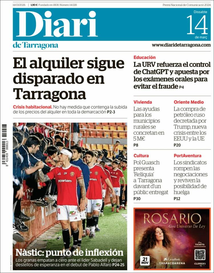Portada de Diari de Tarragona (Espa&ntilde;a)
