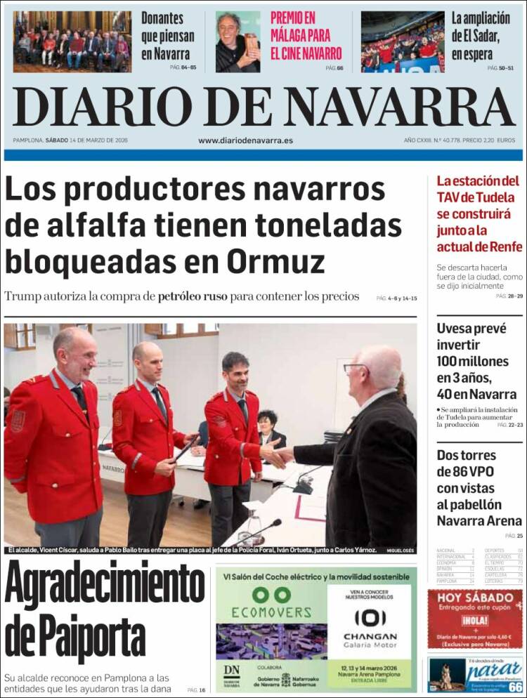 Portada de Diario de Navarra (Espa&ntilde;a)