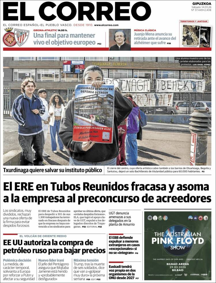 Portada de El Correo - Guipuzcoa (Espa&ntilde;a)