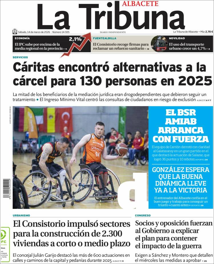 Portada de La Tribuna de Albacete (Espa&ntilde;a)