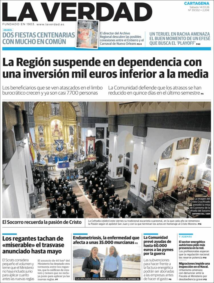Portada de La Verdad de Cartagena (Espa&ntilde;a)