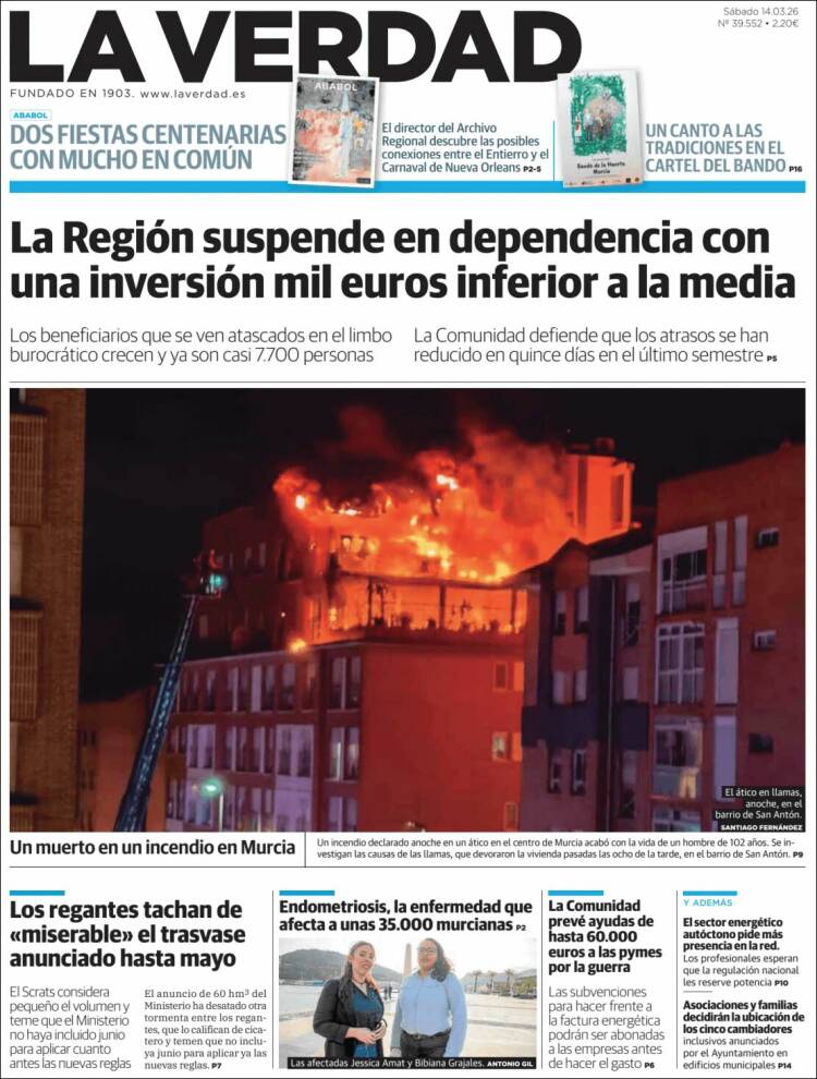Portada de La Verdad de Murcia (Espa&ntilde;a)