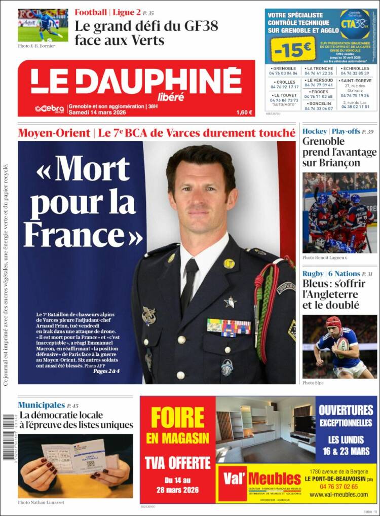 Portada de Le Dauphiné Libéré (Francia)