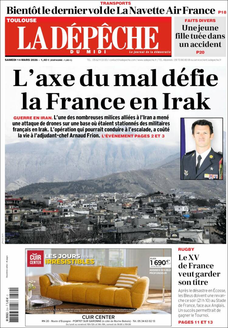 Portada de La Dépêche du Midi (Francia)