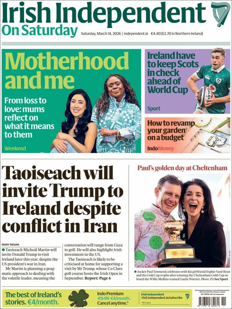 Portada de Irish Independent (Irlanda)