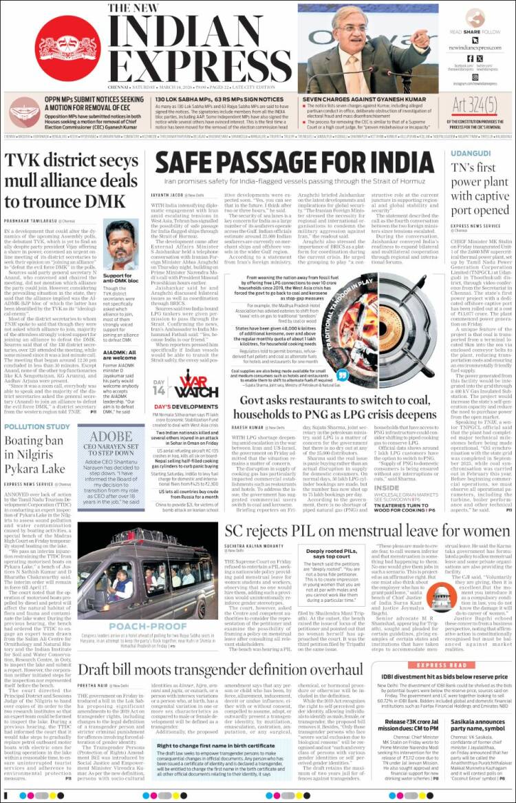 Portada de New Indian Express (India)