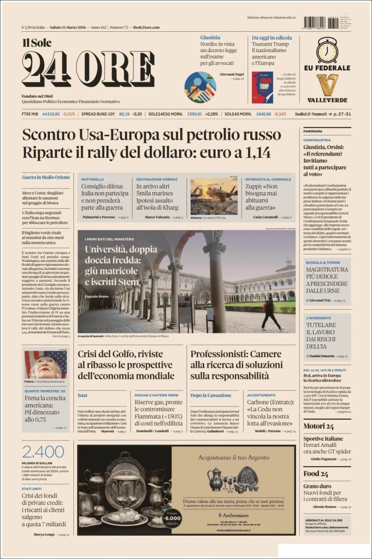 Portada de Il Sole 24 ORE (Italia)