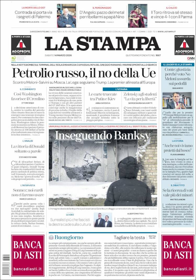Portada de La Stampa (Italia)
