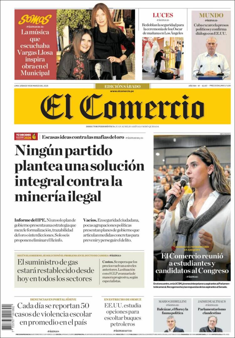 Portada de El Comercio (Per&uacute;)