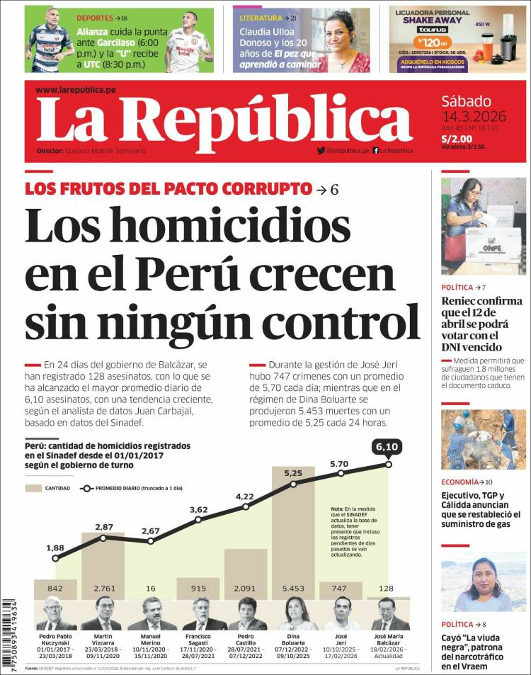 Portada de La Republica (Per&uacute;)