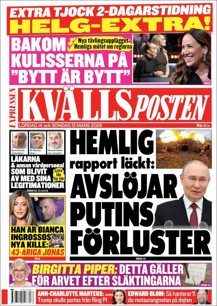 Portada de Kvällsposten (Suecia)