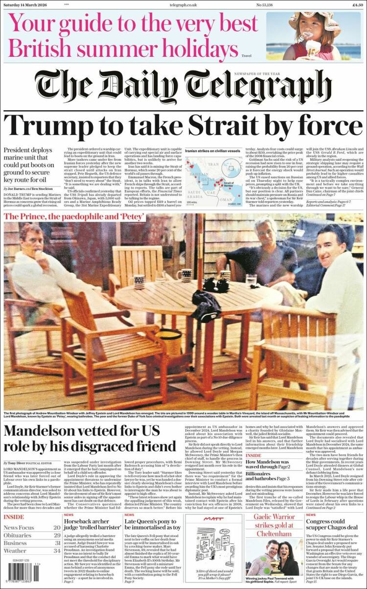 Portada de Daily Telegraph (Reino Unido)