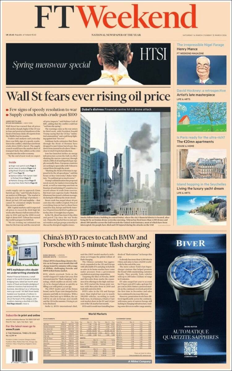 Portada de Financial Times (Reino Unido)