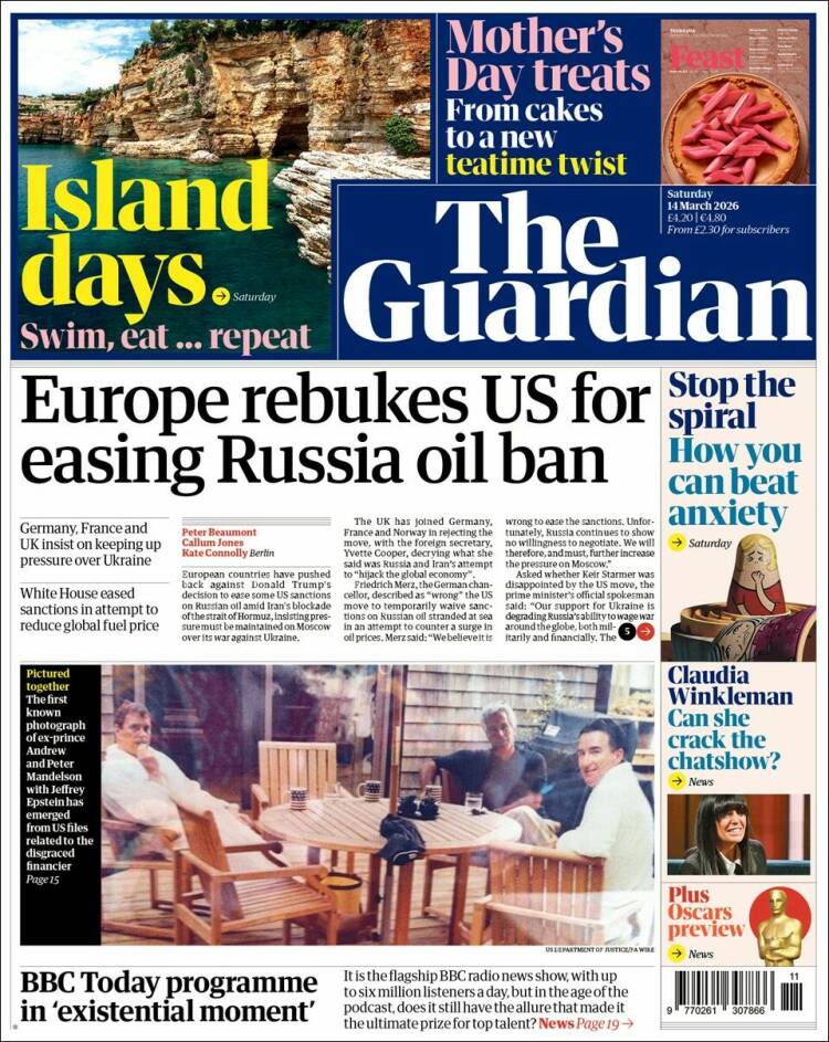 Portada de The Guardian (Reino Unido)
