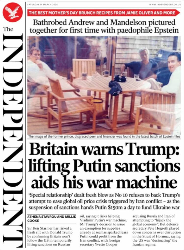 Portada de The Independent (Reino Unido)