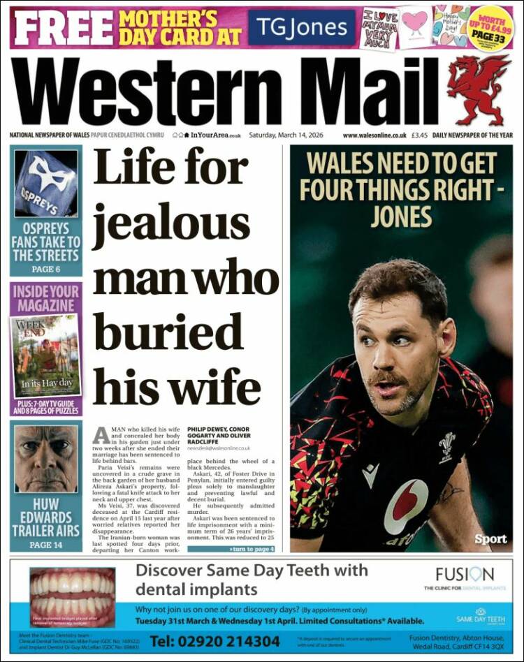 Portada de Western Mail (Reino Unido)