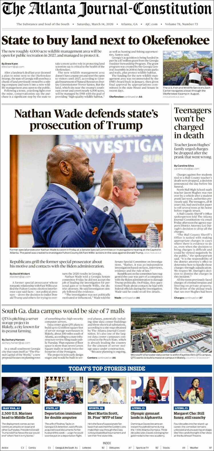 Portada de The Atlanta Journal-Constitution (USA)
