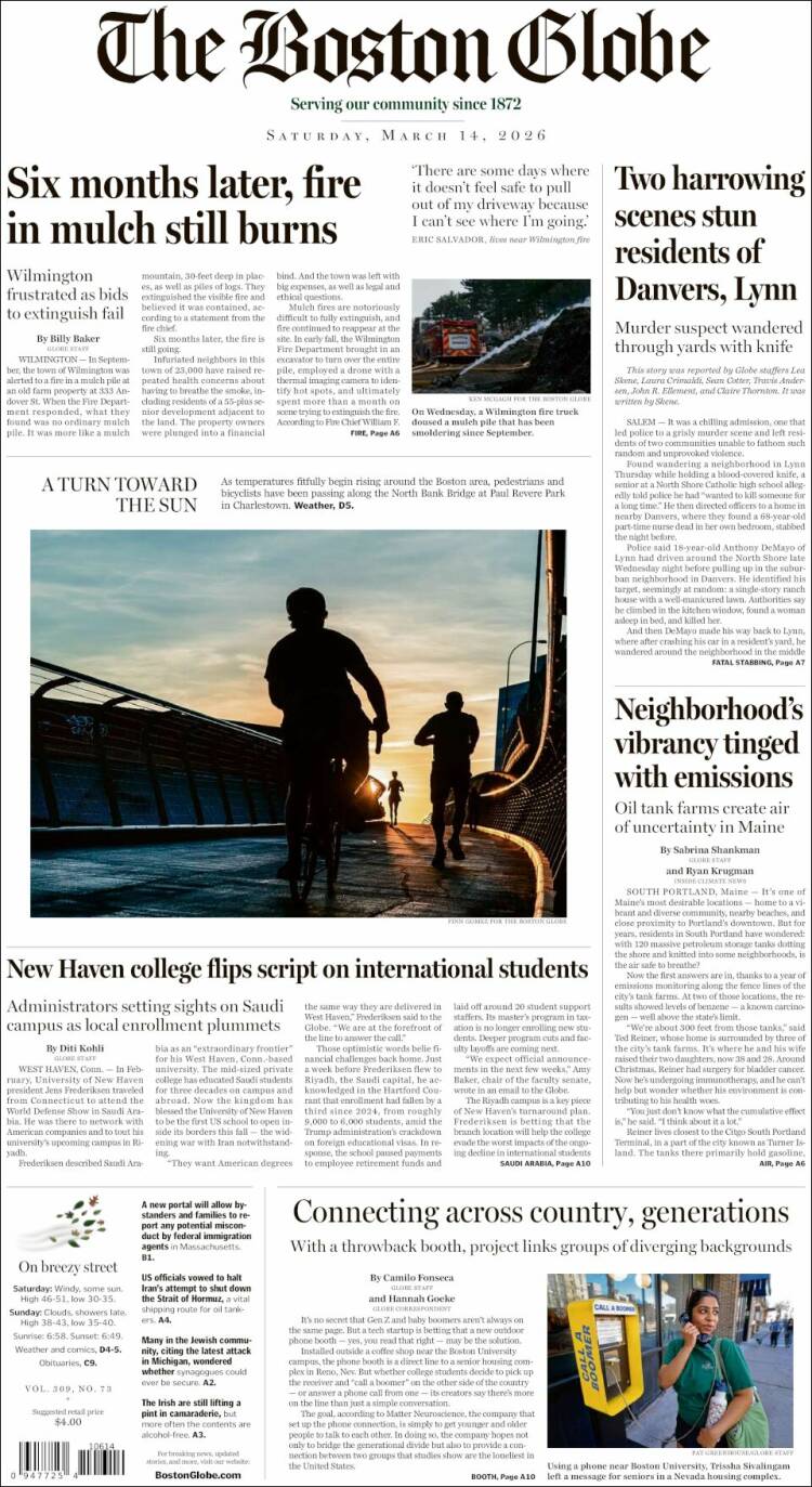Portada de Boston Globe (USA)
