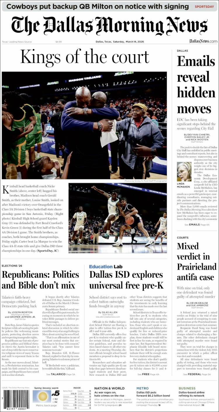 Portada de Dallas Morning News (USA)