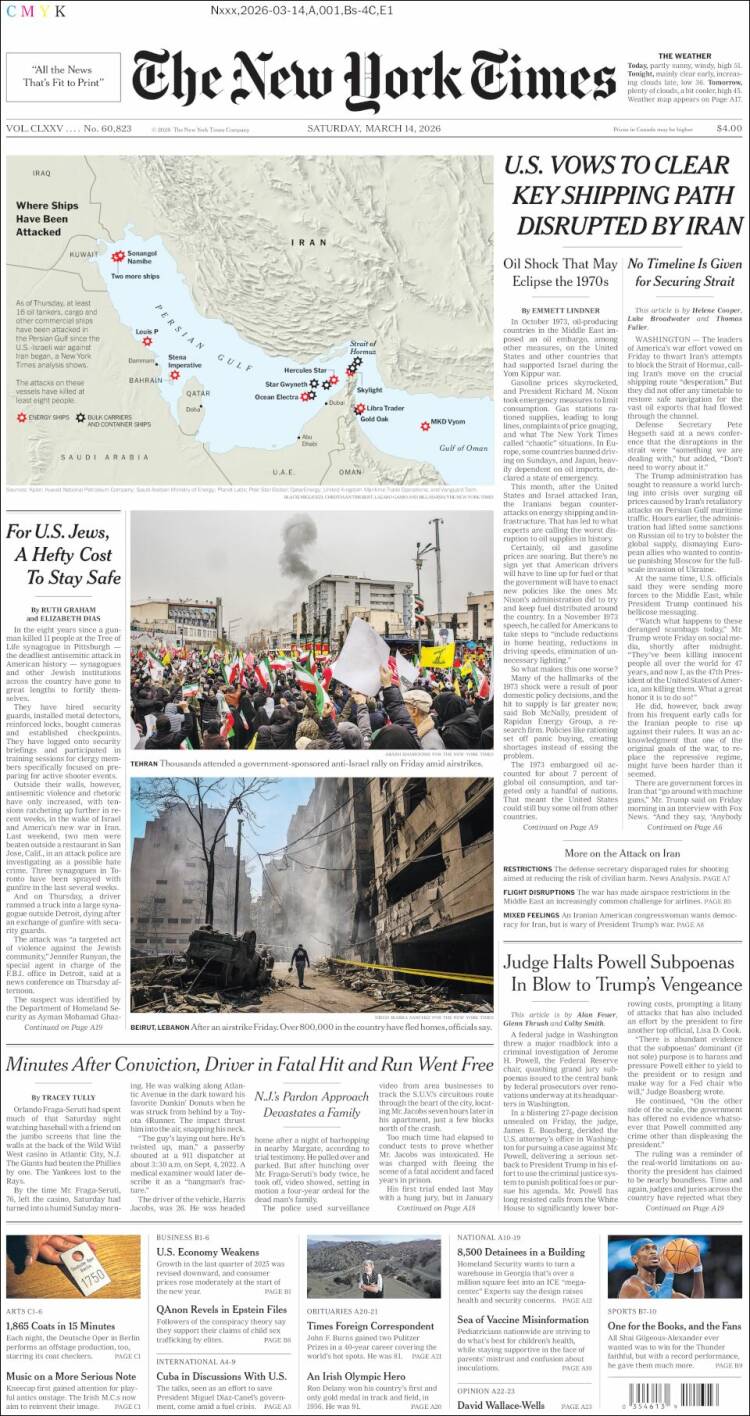 Portada de New York Times (USA)