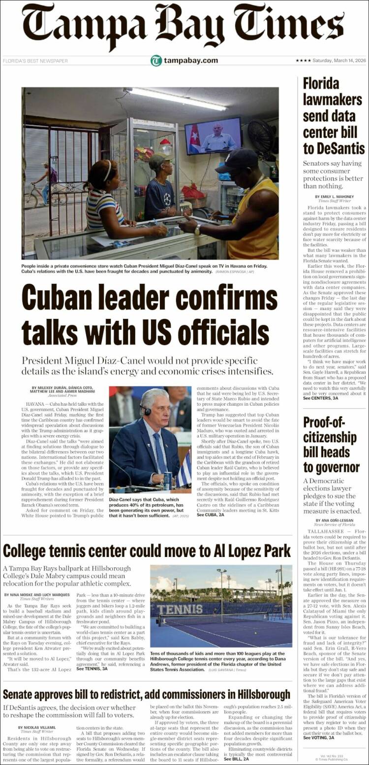 Portada de Tampa Bay Times (USA)