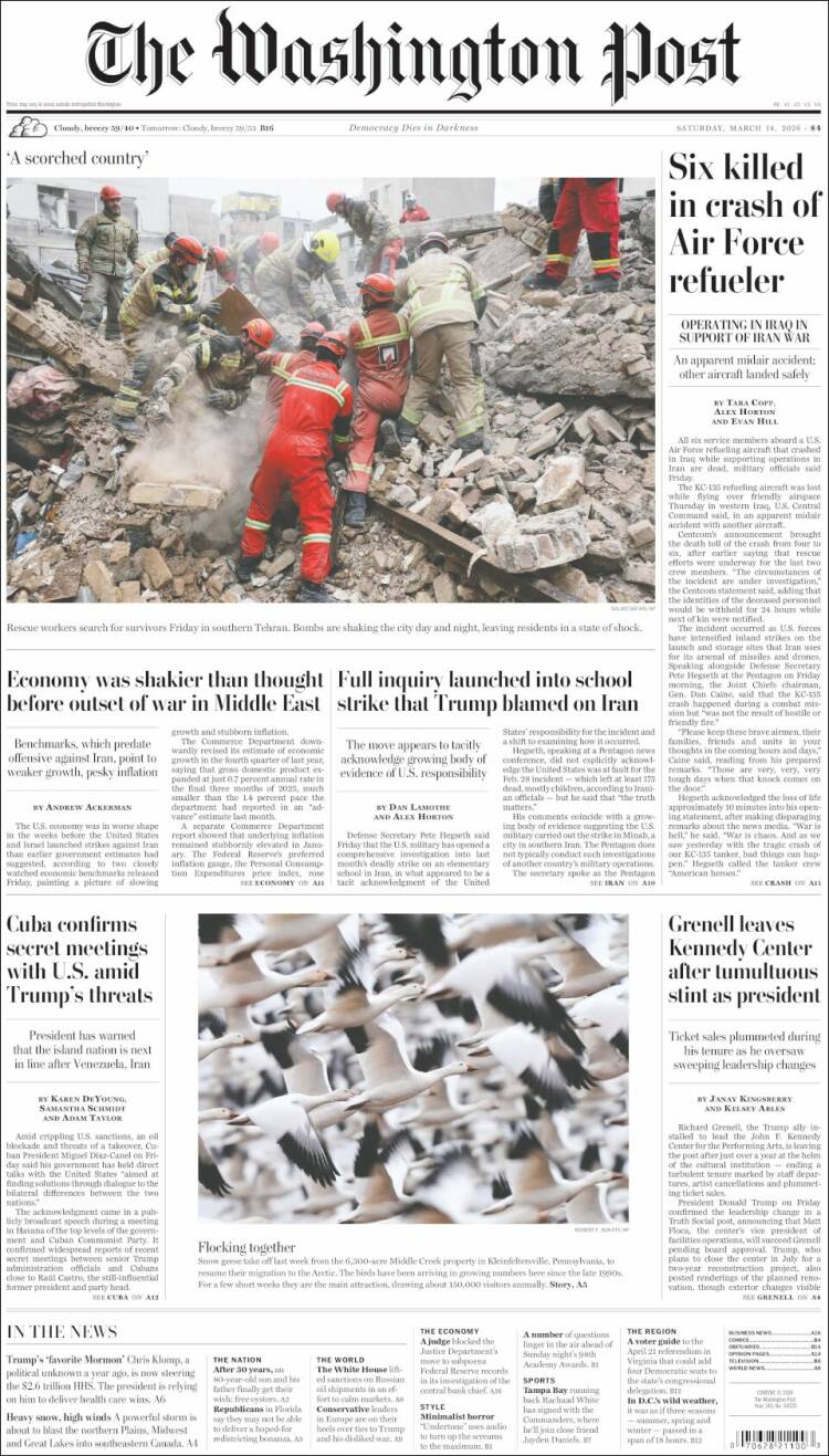Portada de The Washington Post (USA)