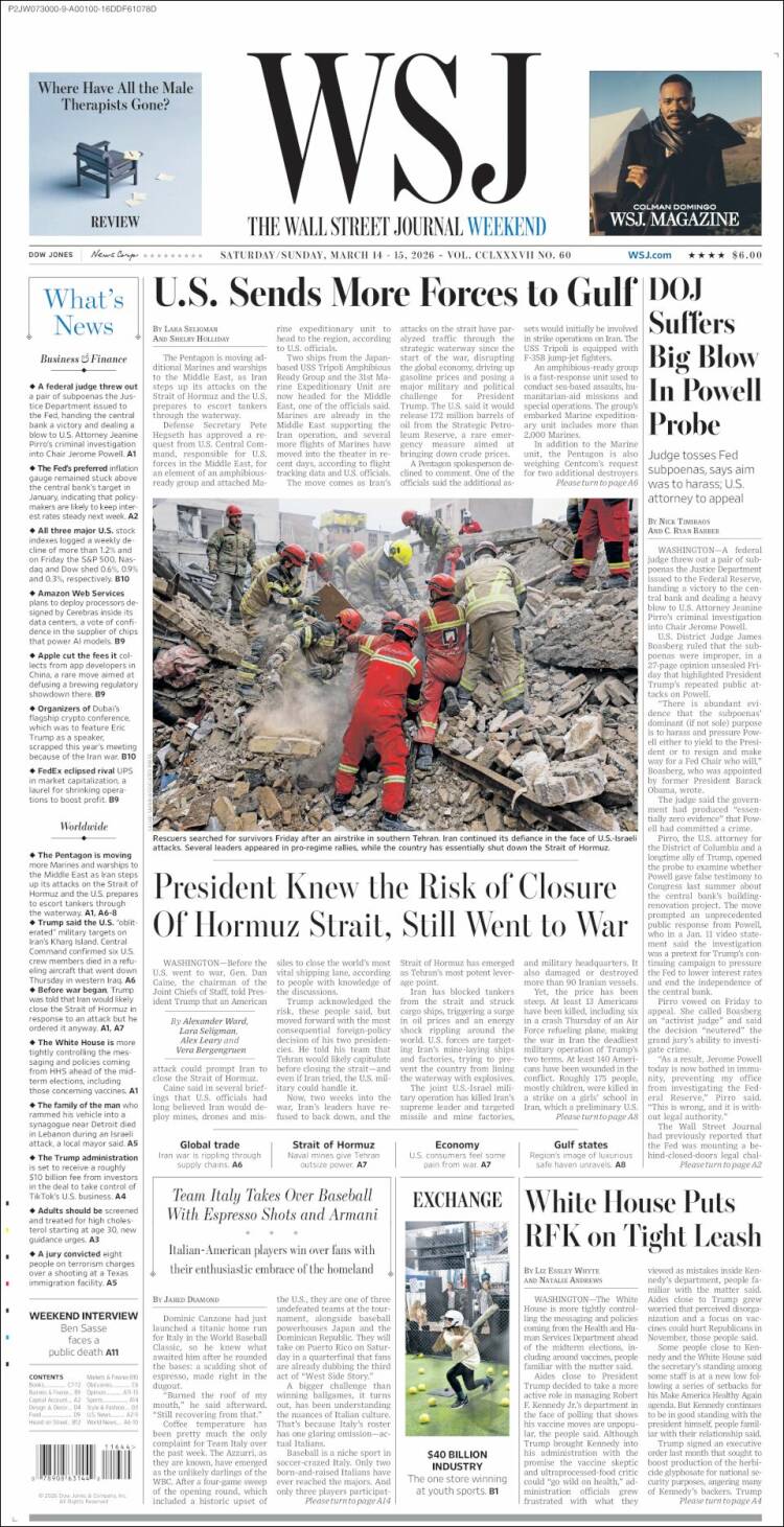Portada de Wall Street Journal (USA)
