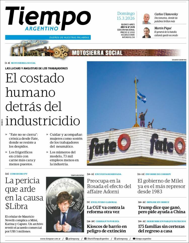 Portada de Tiempo Argentino (Argentina)