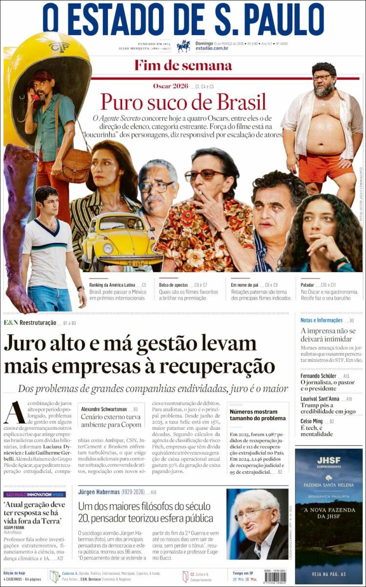 Portada de O Estado de São Paulo (Brasil)