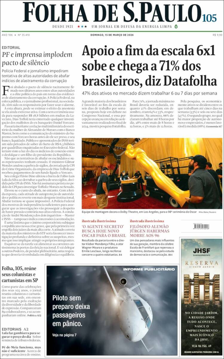 Portada de Folha de São Paulo (Brasil)