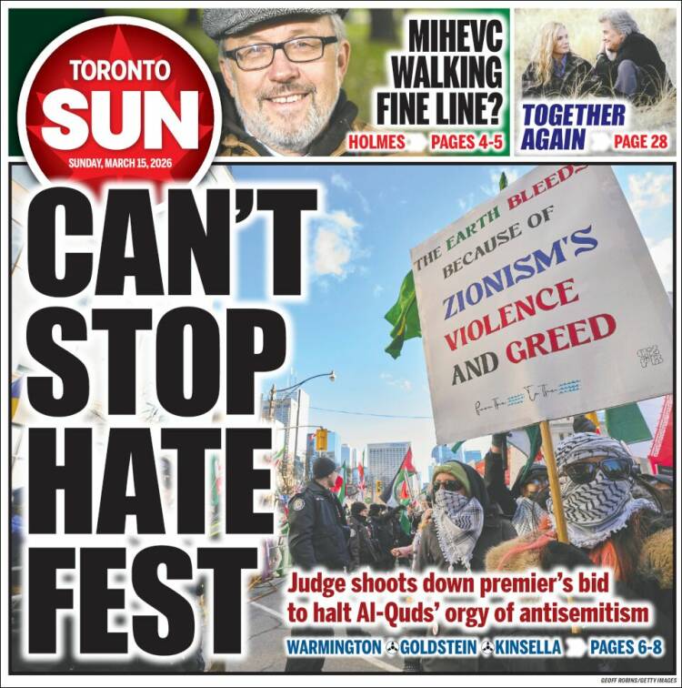 Portada de The Toronto Sun (Canad&aacute;)