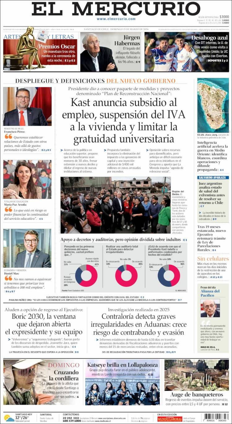 Portada de El Mercurio (Chile)