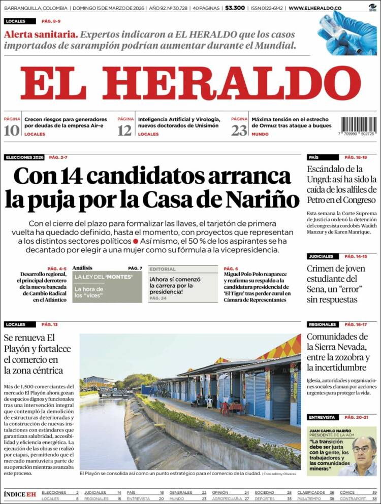 Portada de El Heraldo (Colombia)