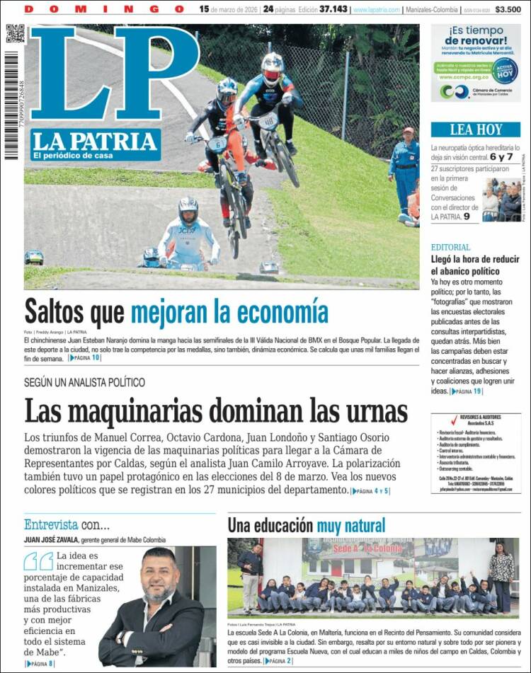Portada de La Patria (Colombia)