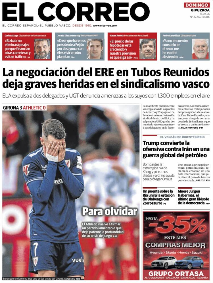 Portada de El Correo - Guipuzcoa (Espa&ntilde;a)