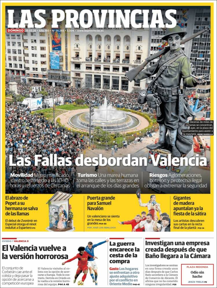 Portada de Las Provincias (Espa&ntilde;a)