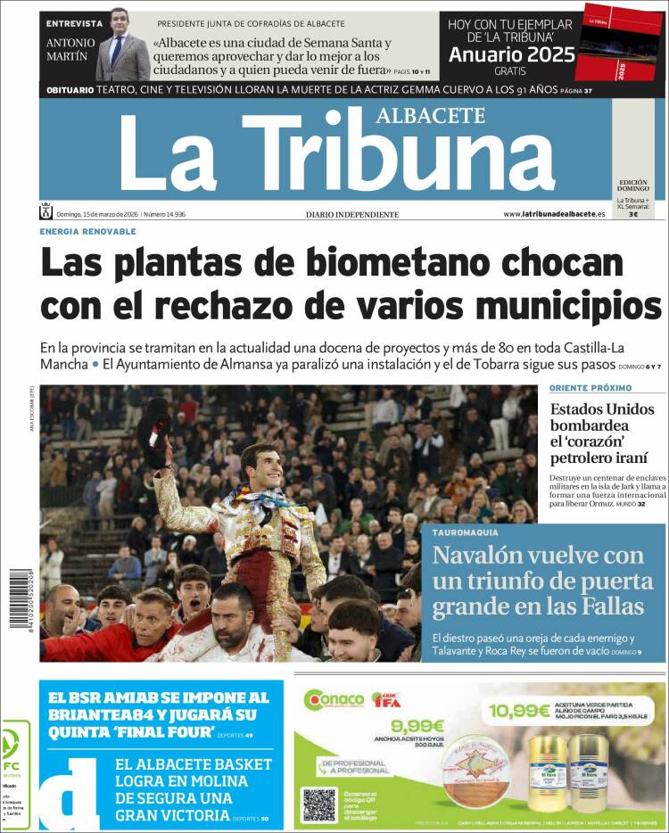 Portada de La Tribuna de Albacete (Espa&ntilde;a)