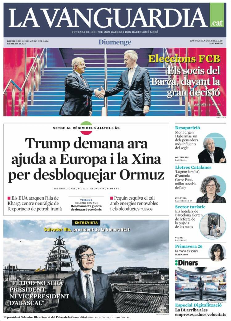 Portada de La Vanguardia (Espa&ntilde;a)