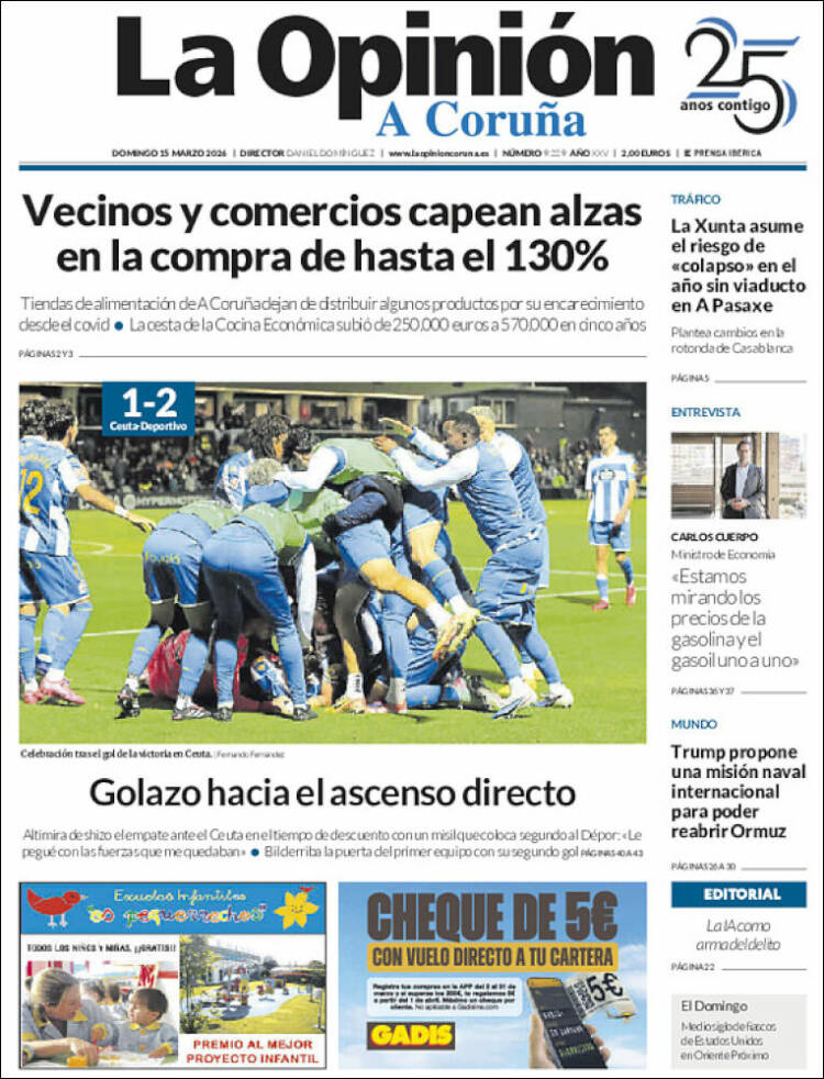 Portada de La Opinión de A Coruña (Espa&ntilde;a)