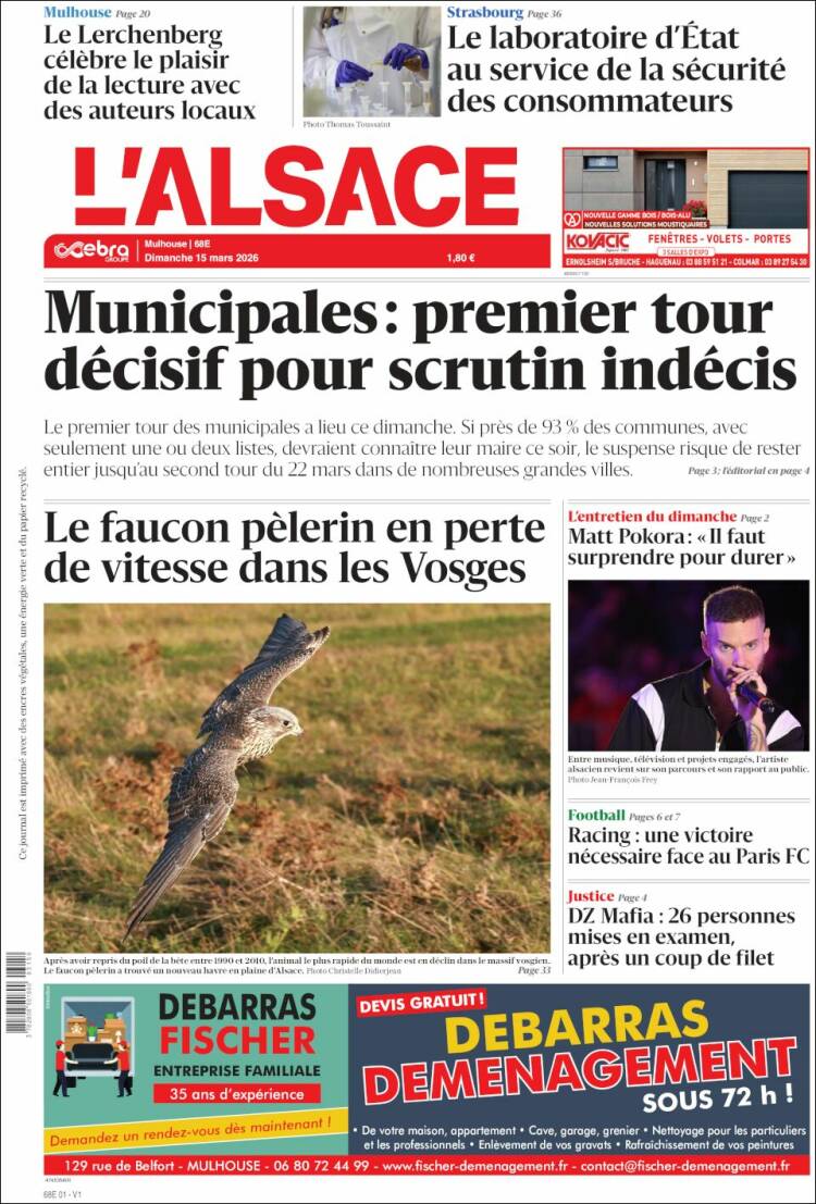Portada de Journal L'Alsace (Francia)
