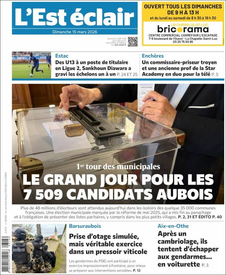 Portada de L'Est Eclair (Francia)