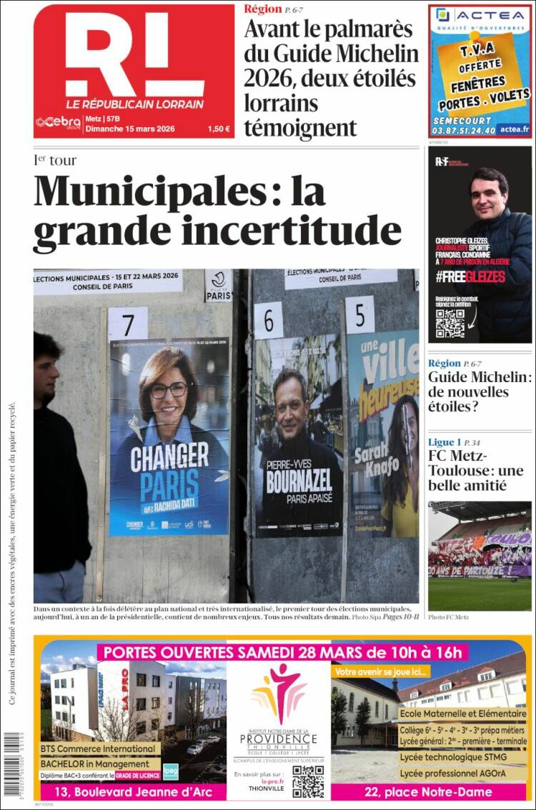 Portada de Le Republicain Lorrain (Francia)